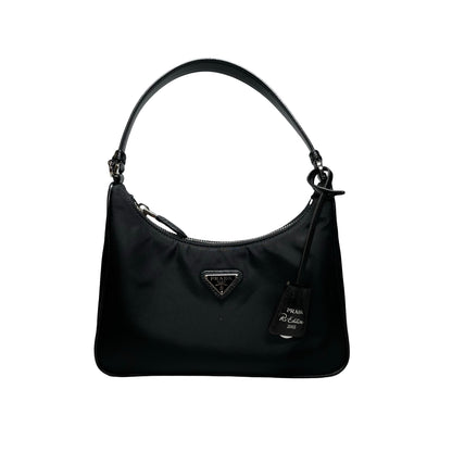 Used PRADA Re-Nylon Saffiano leather Re-Edition 2005 Shoulder Bag Black PHW