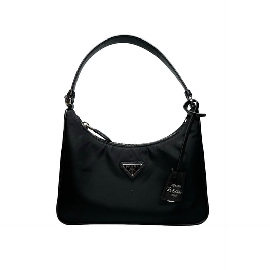 Used PRADA Re-Nylon Saffiano leather Re-Edition 2005 Shoulder Bag Black PHW