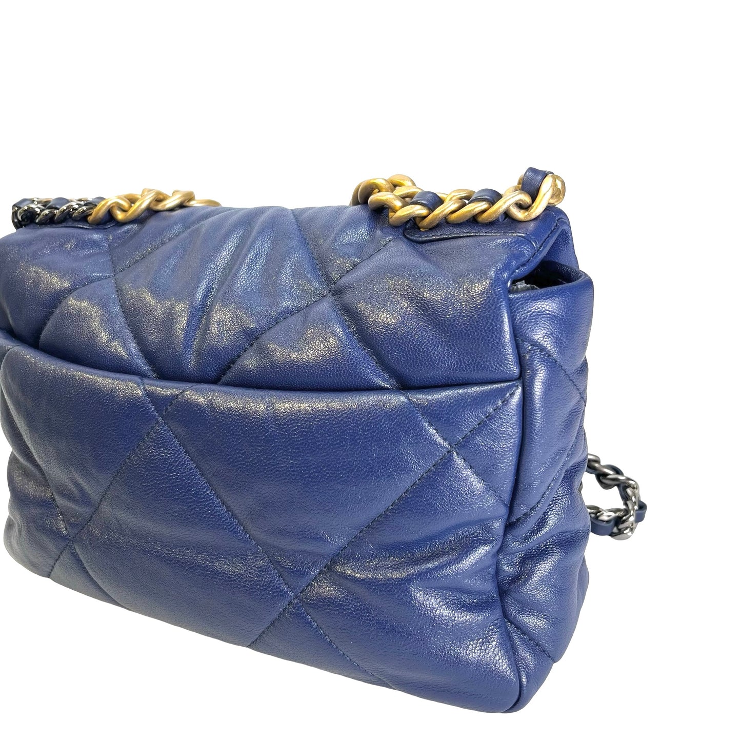 Used CHANEL Lambskin Quilted 19 Bag Shoulder Bag Navy Blue GHW