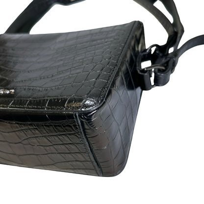 Used OFF-WHITE Crocodile Embossed Binder Clip Crossbody Bag Black PHW