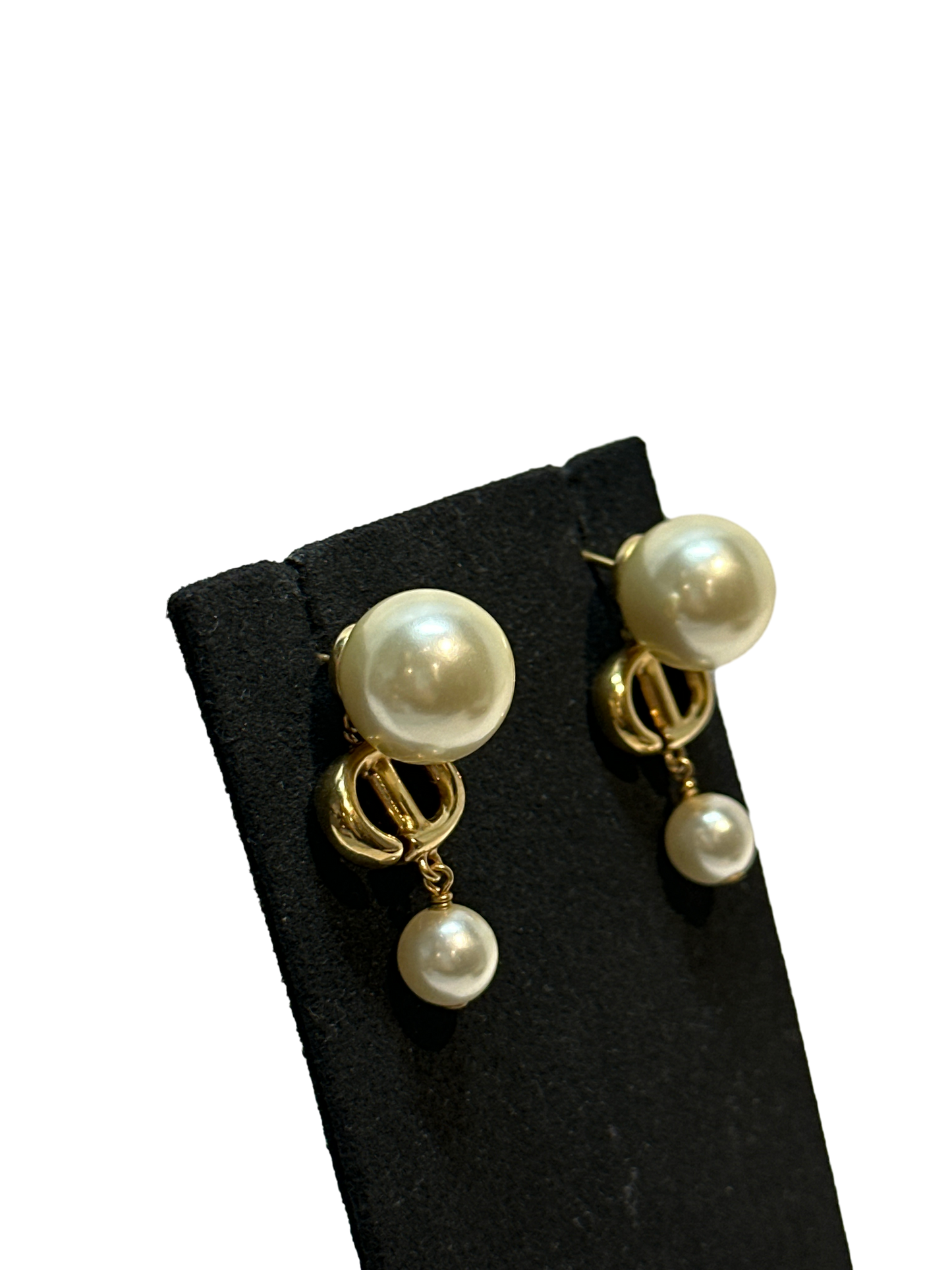 Used Dior Earrings Gold White