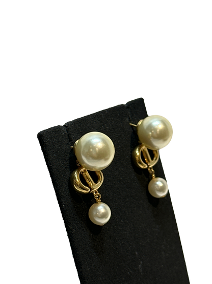 Used Dior Earrings Gold White
