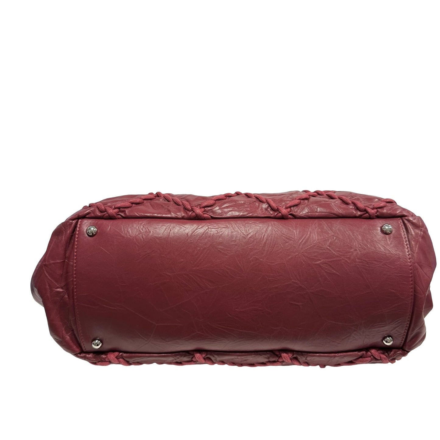 Used CHANEL Leather Quilted Tote Bag Handbag Burgundy