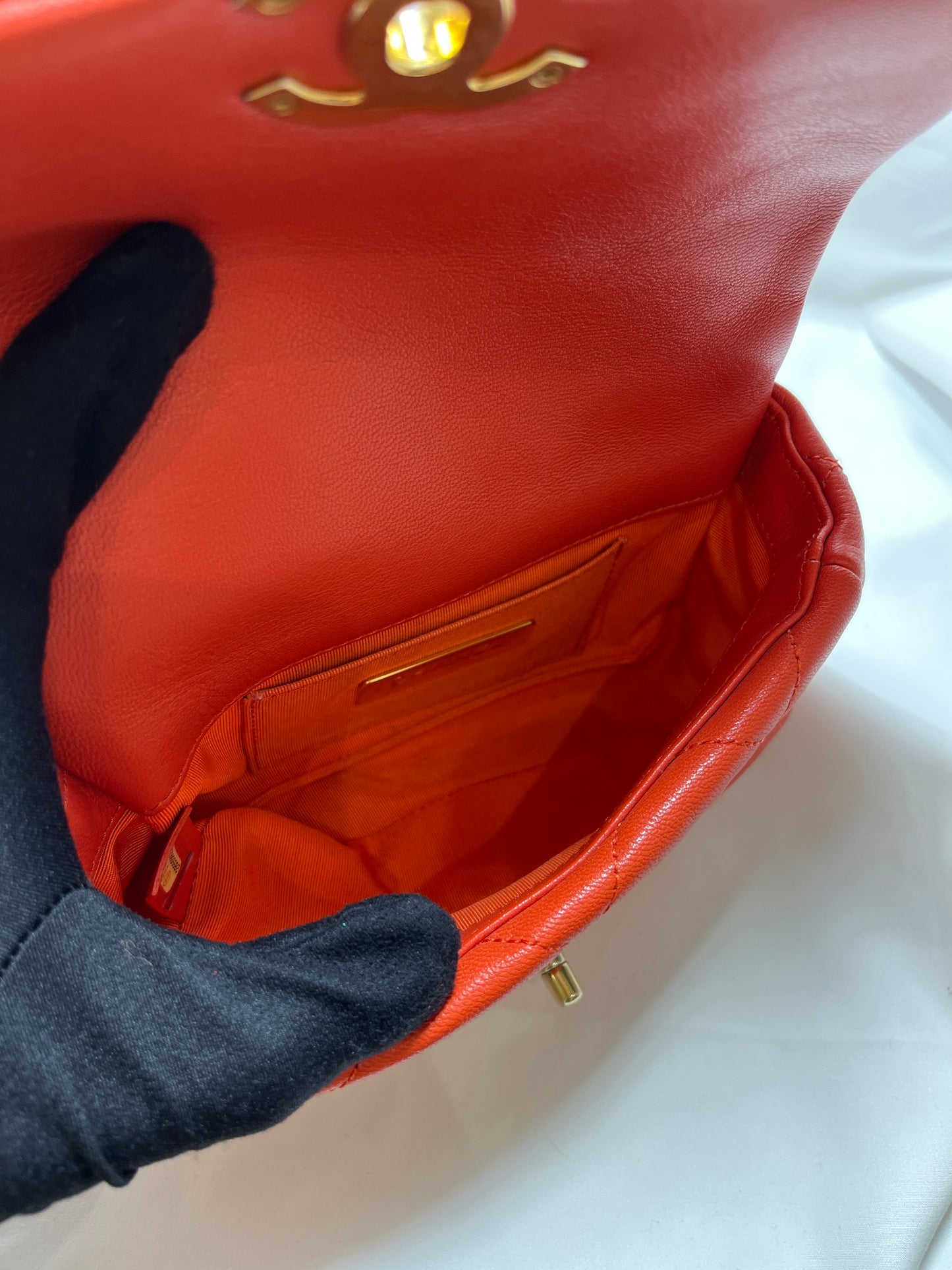 Used Chanel Lambskin Leather 19 Belt Shoulder Bag GHW Red