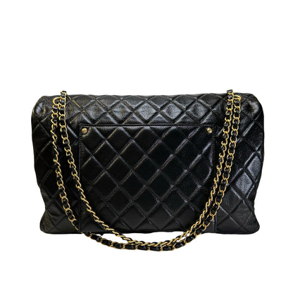 Used CHANEL Quilted Caviar Classic Flap Shoulder Bag Black Gold