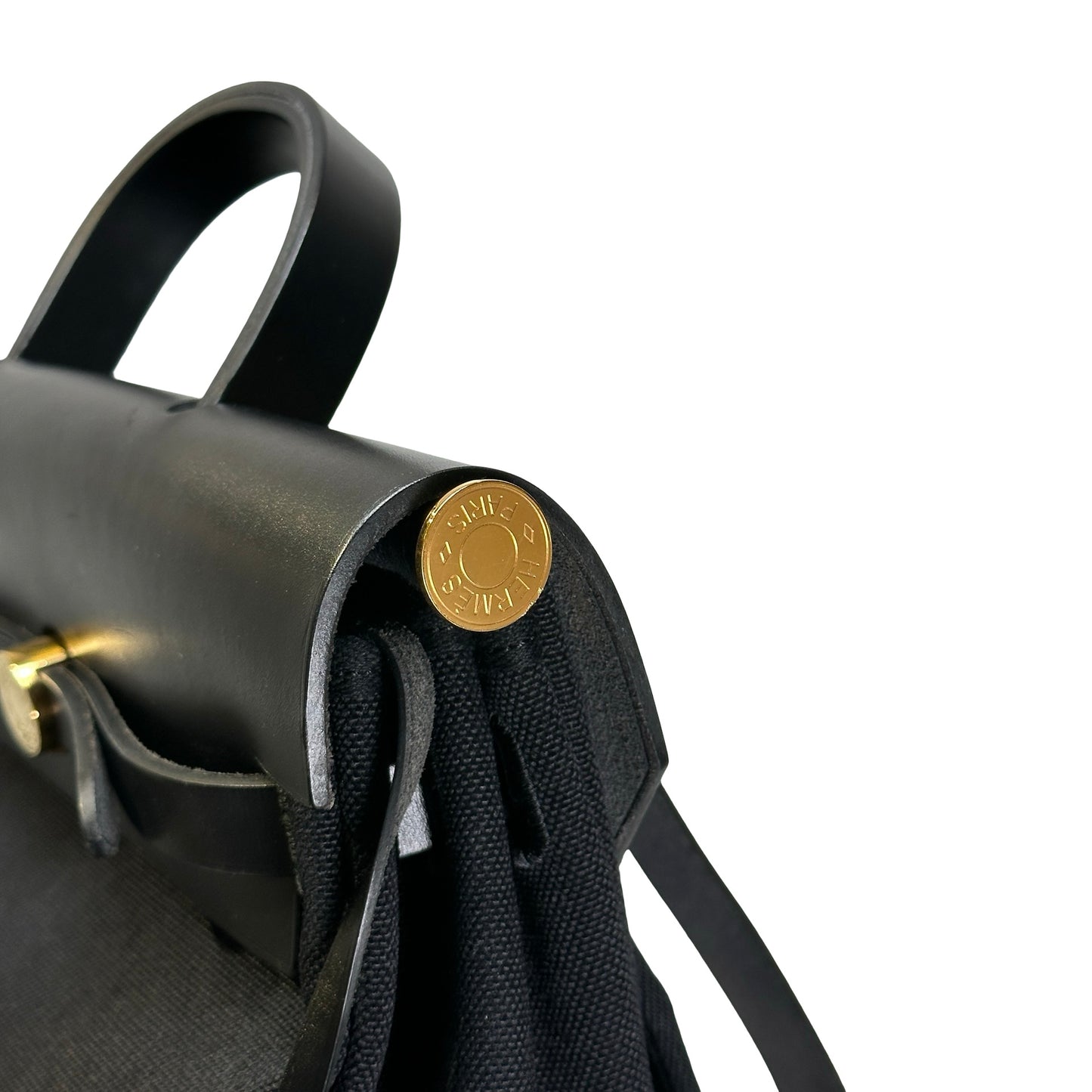 Used HERMES Canvas Leather Herbag A Dos Zip Retourne Backpack Black