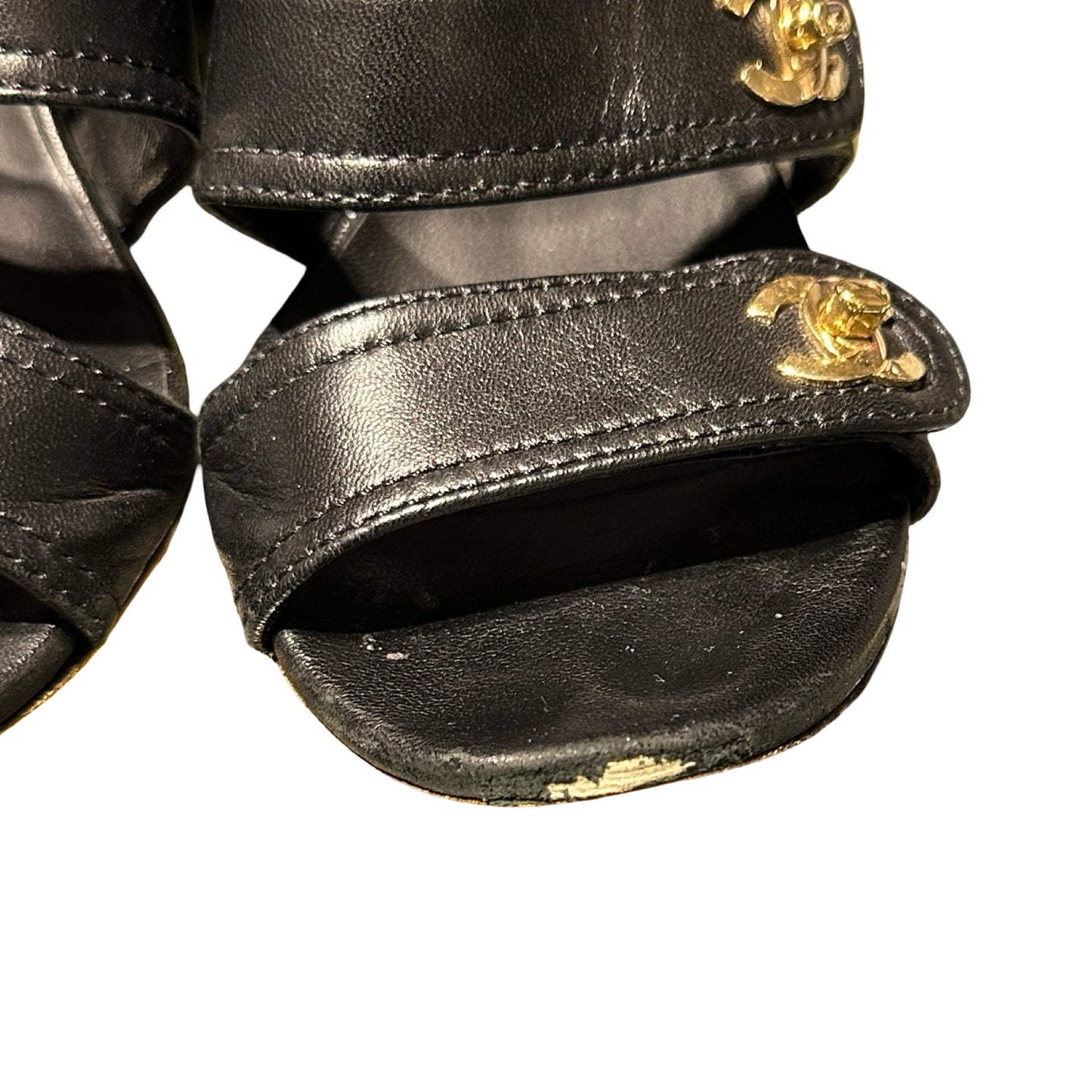 Used Chanel Calfskin Leather Heels Black GHW