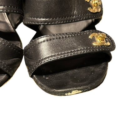Used Chanel Calfskin Leather Heels Black GHW