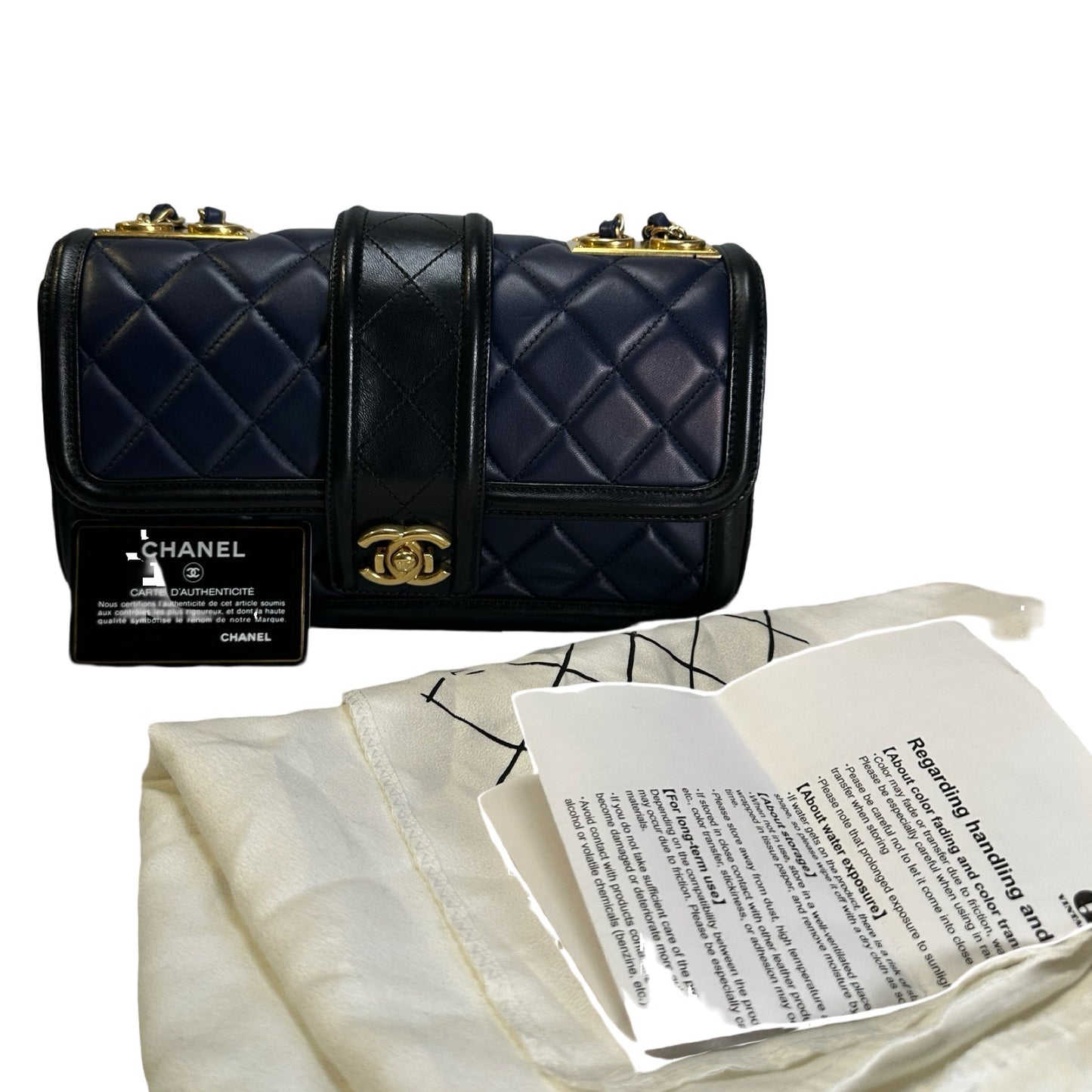 Used CHANEL Quilted Lambskin Quilted Boy Bag Chain Shoulder Bag Navy Blue Black