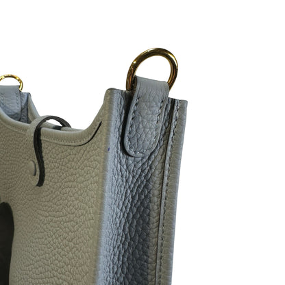 Used HERMES Clemence Leather Evelyne Crossbody Bag Blue GHW