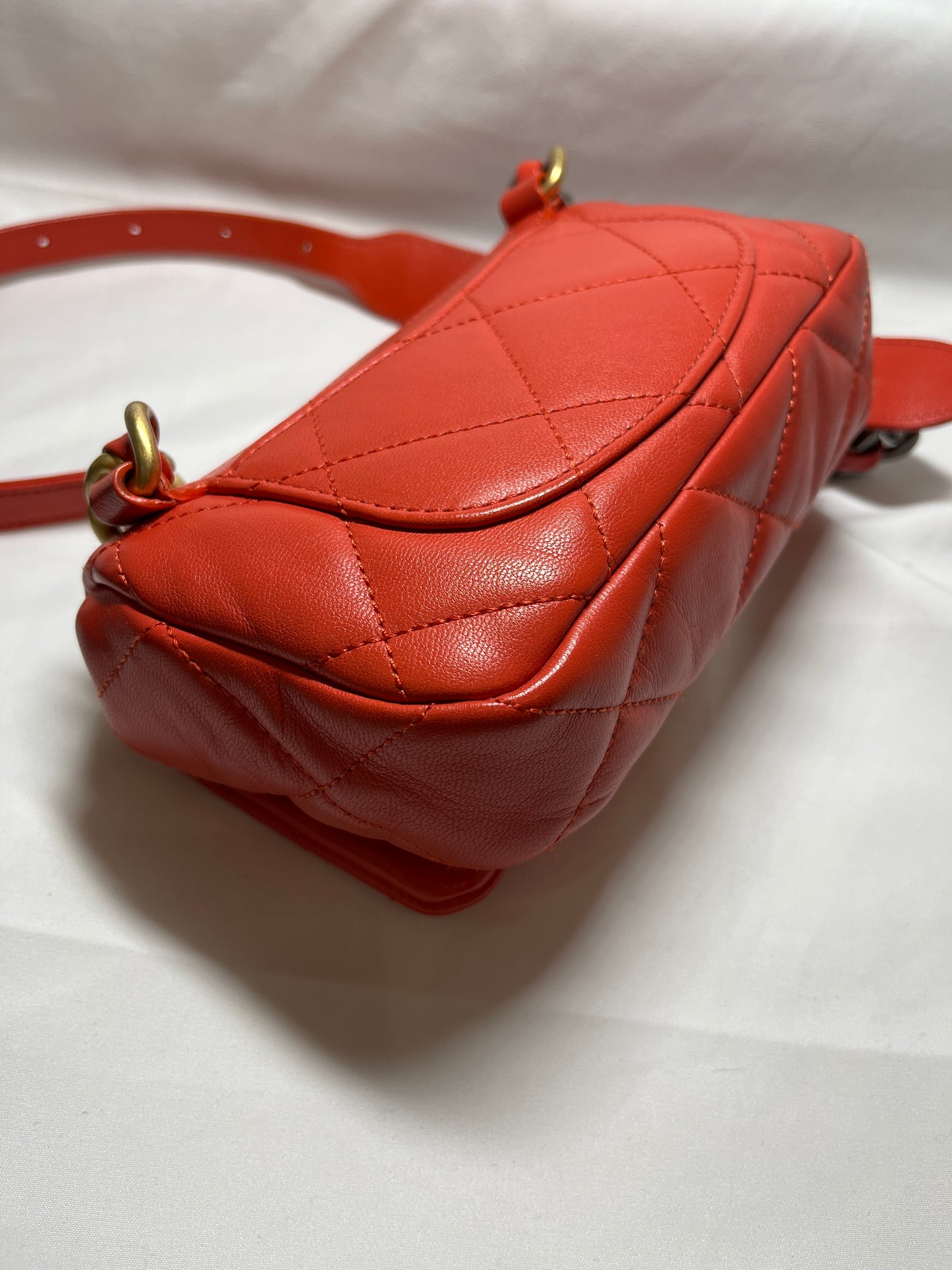 Used Chanel Lambskin Leather 19 Belt Shoulder Bag GHW Red