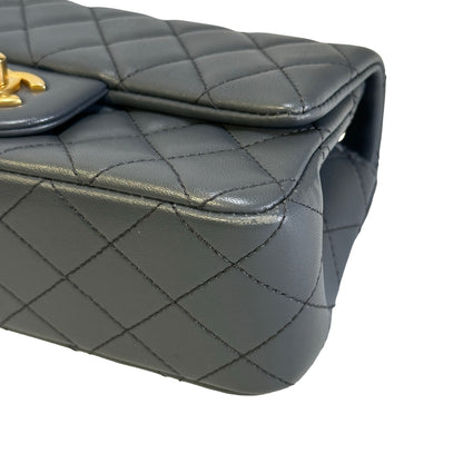 Used CHANEL Quilted Lambskin Mini Flap Bag With Gold Ball Mini Bag Grey GHW