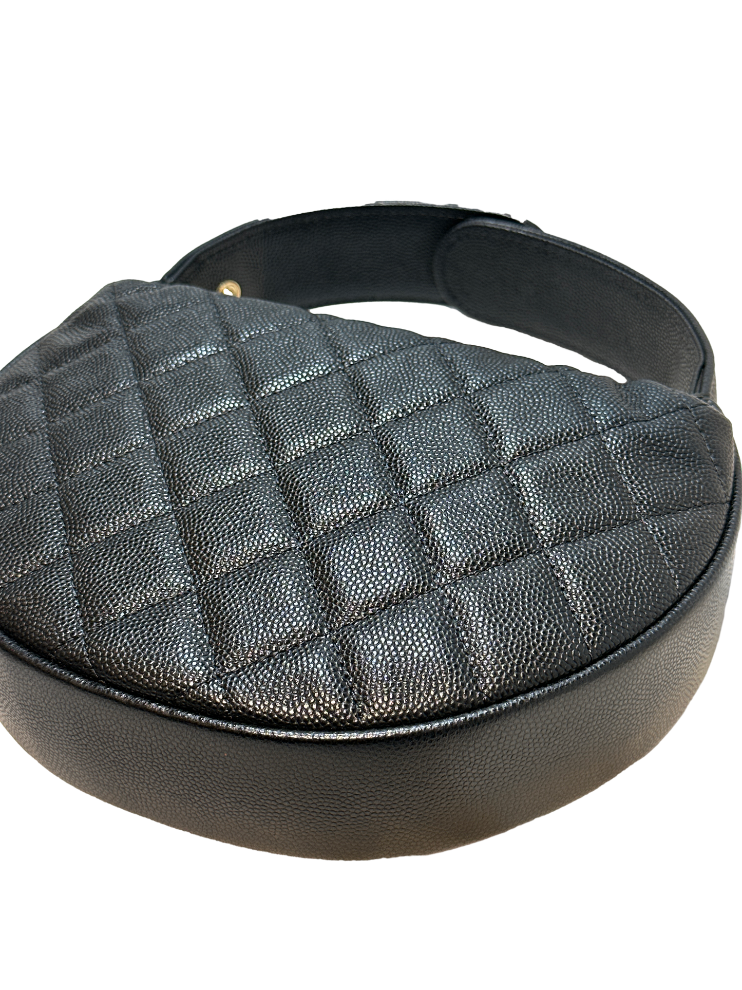 Used CHANEL Caviar Leather RIBBON HOBO POUCH Handbag Black GHW
