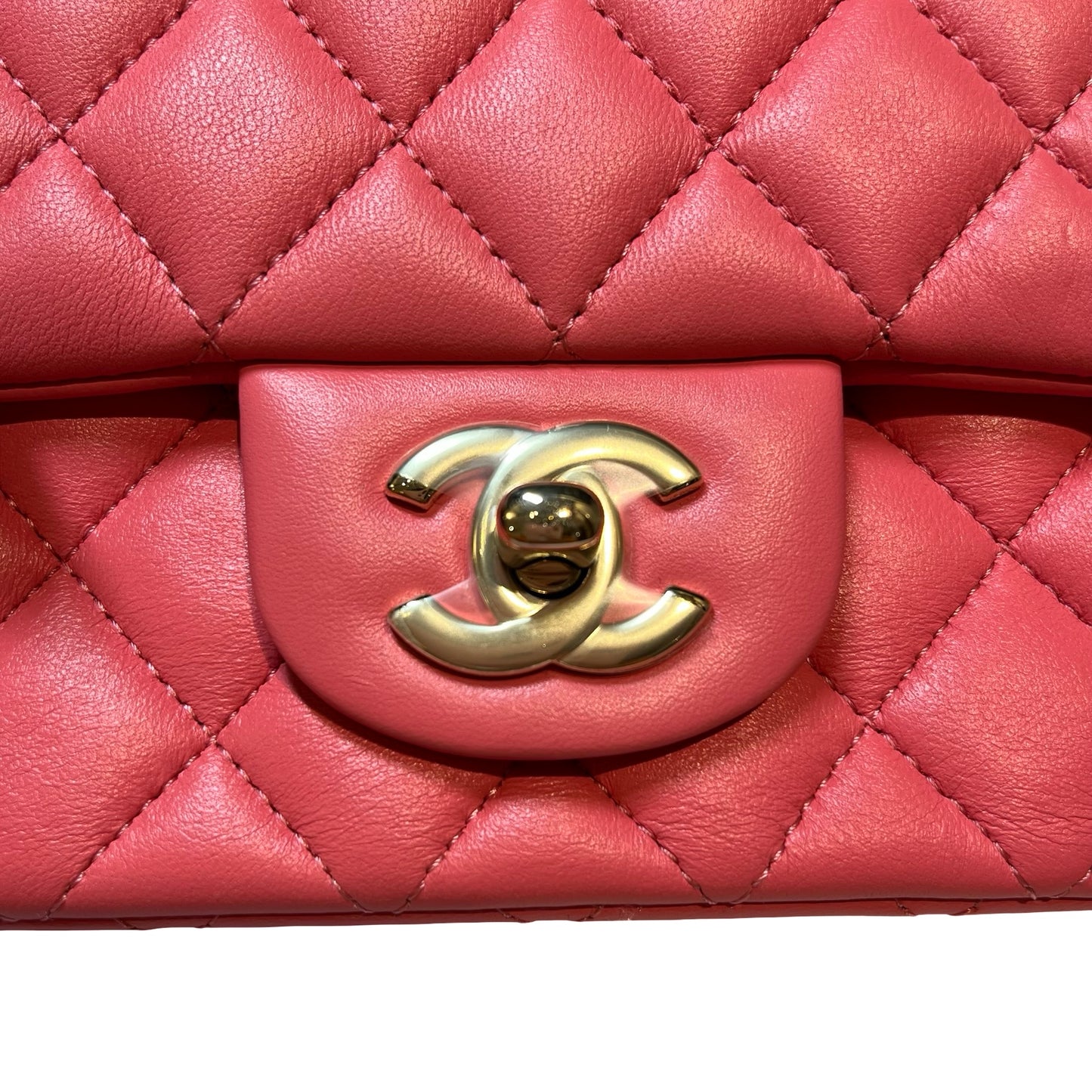Used CHANEL Lambskin Leather Classic Flap Mini Shoulder Bag Pink GHW