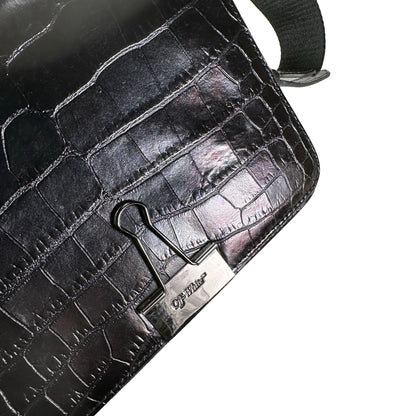 Used OFF-WHITE Crocodile Embossed Binder Clip Crossbody Bag Black PHW