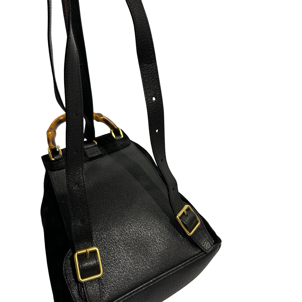 Used GUCCI Suede Leather Bamboo Bamboo Suede Backpack Backpack Black