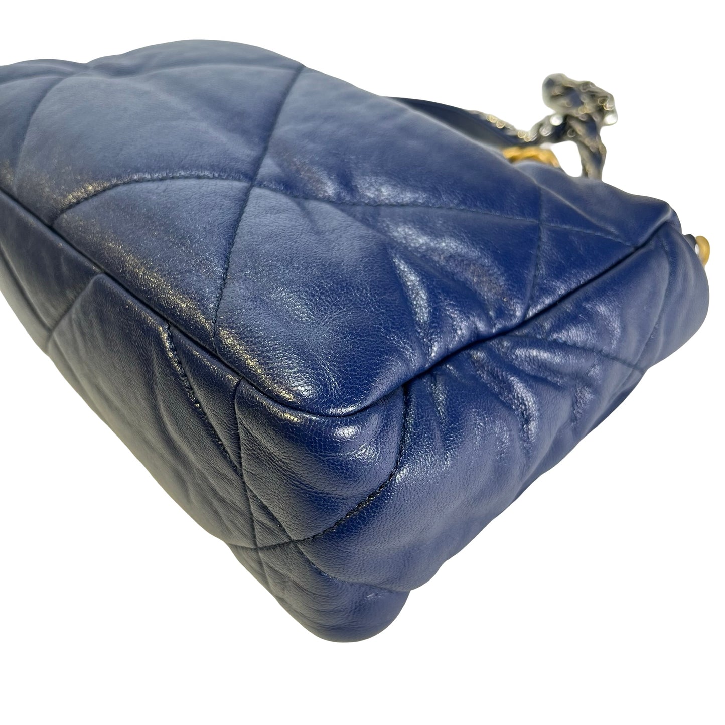 Used CHANEL Lambskin Quilted 19 Bag Shoulder Bag Navy Blue GHW