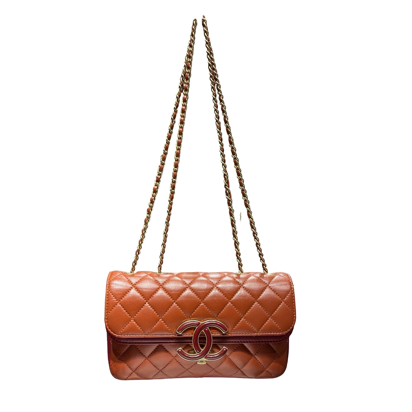 Used Chanel Classic Flap Shoulder Bag Orange GHW Red