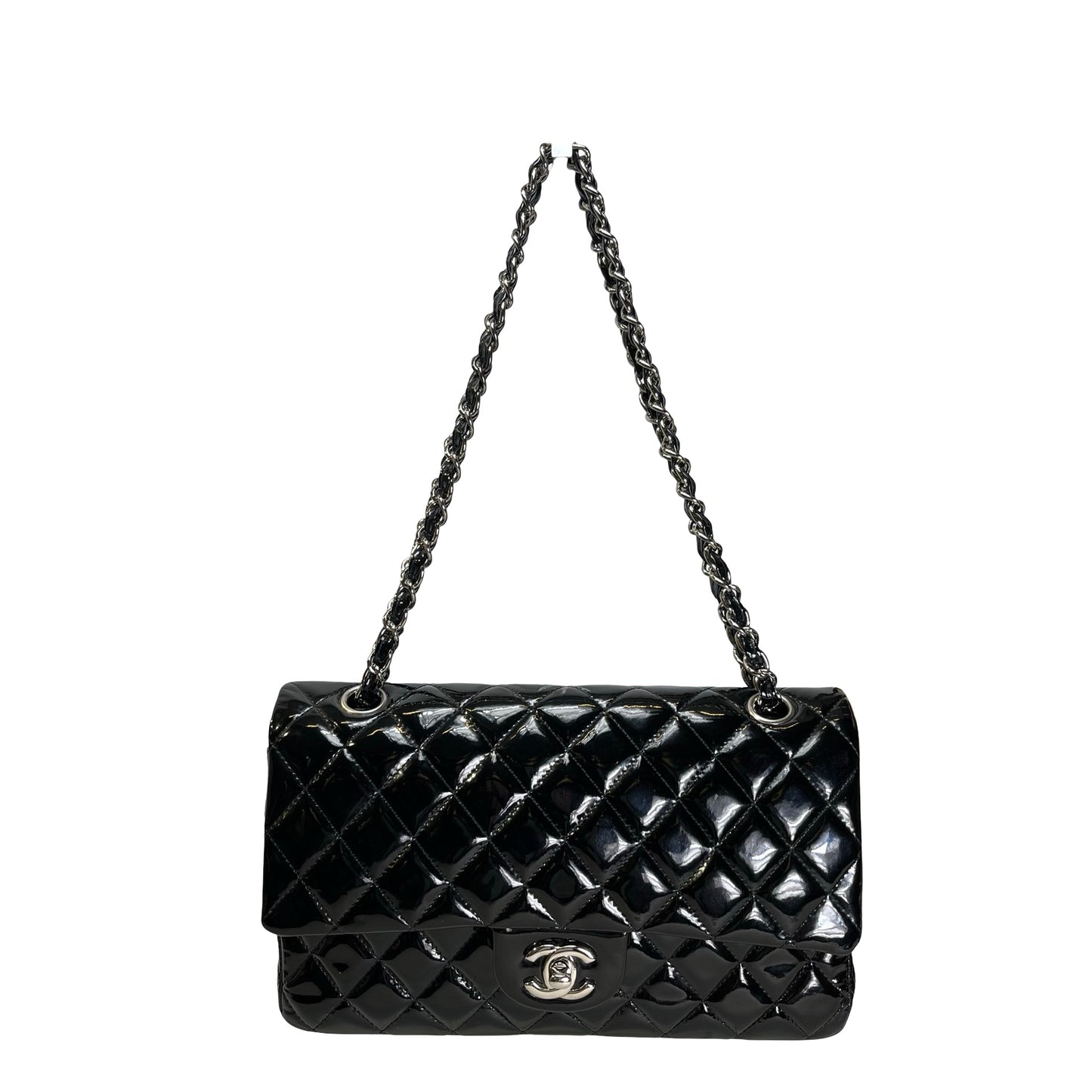 Used CHANEL Pantent CF 25 Cross body bag Black PHW