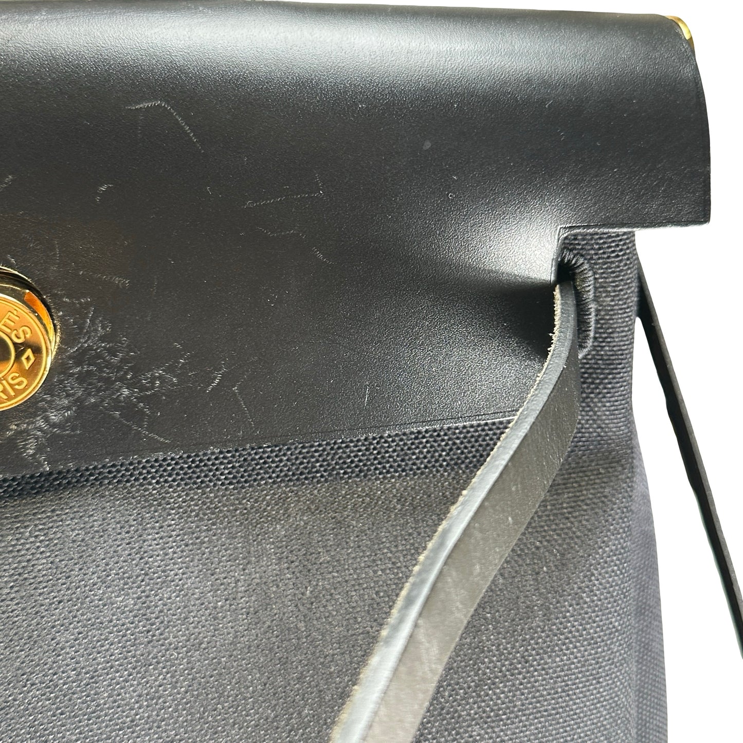 Used HERMES Canvas Leather Herbag A Dos Zip Retourne Backpack Black