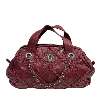 Used CHANEL Leather Quilted Tote Bag Handbag Burgundy