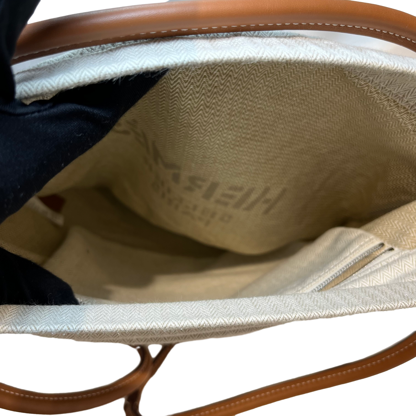 Used HERMÈS Maline Bag Drawstring Bag Beige PHW Vert Cypress (VY)