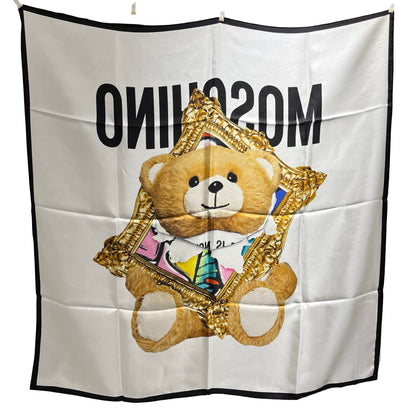 Used MOSCHINO Silk Teddy Silk Scarf White Black