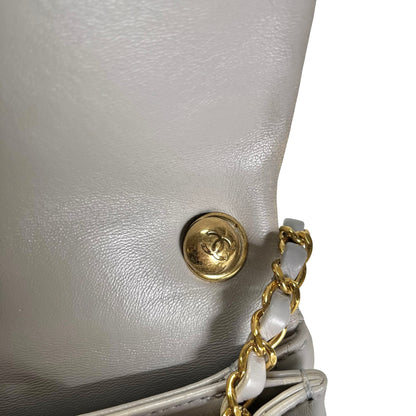 CHANEL Quilted Lambskin Flap Chain Shoulder Bag Grey GHW