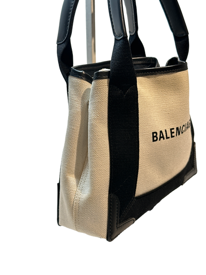 Used Balenciaga Canvas CABAS BAG Tote Bag Black White