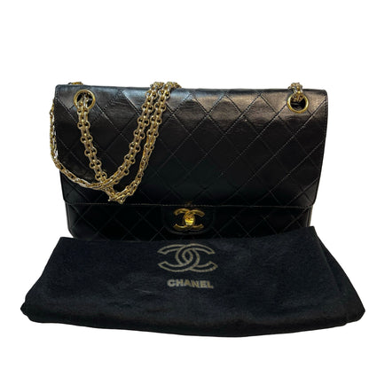 Used CHANEL Lambskin Leather Vintage Chain Bag Chain Shoulder Bag Black GHW