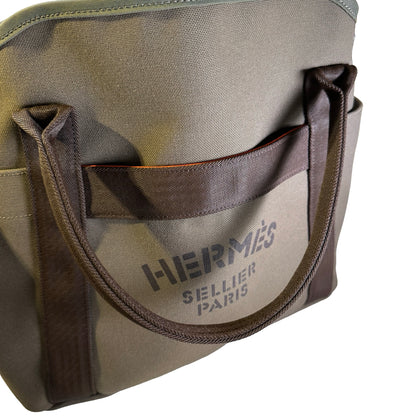 Used HERMES Canvas Grooming Bag Tote Bag Khaki Orange