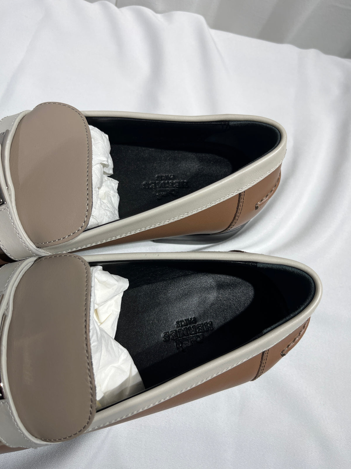 Used Hermès Shoes Beige Brown White PHW