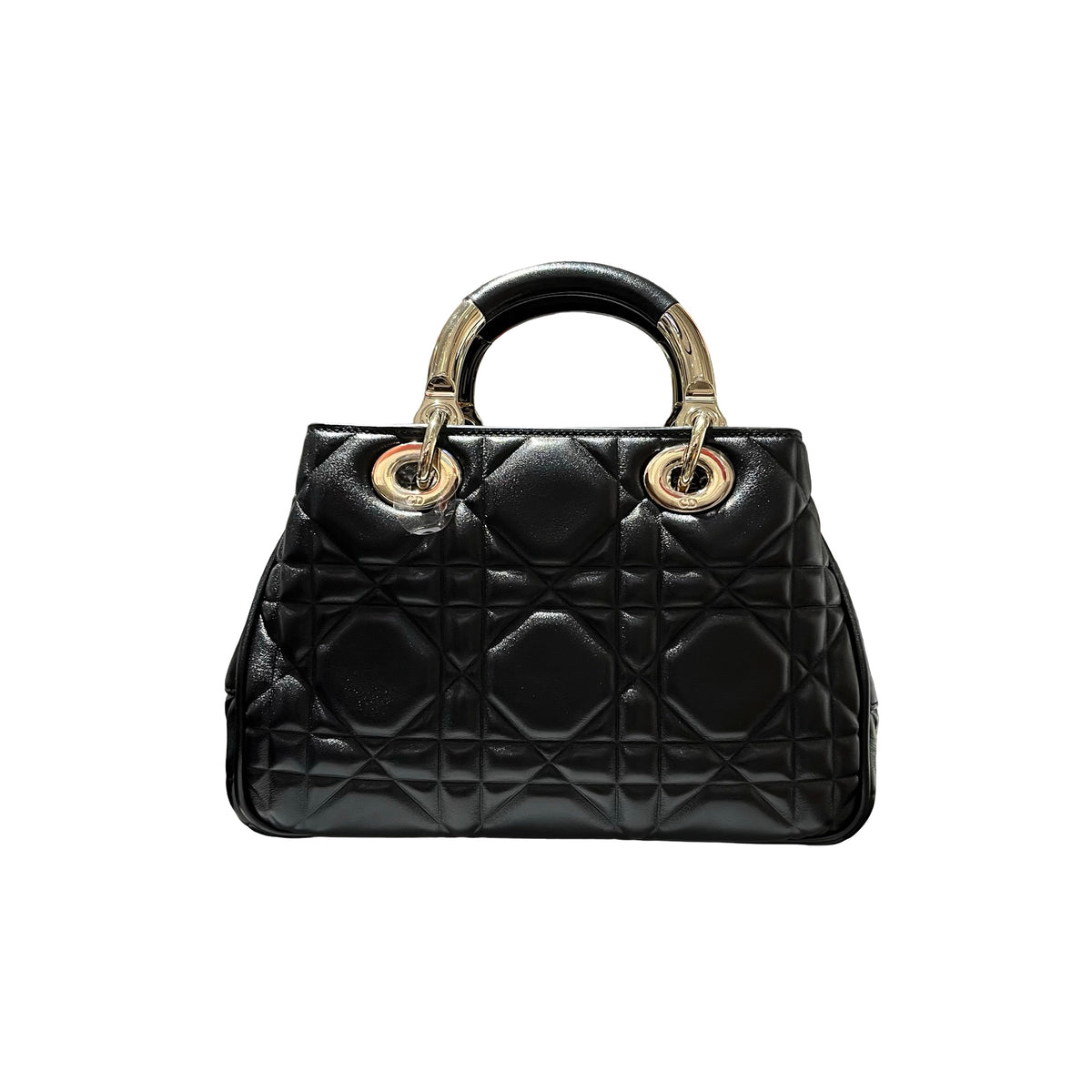 Used Dior Lambskin Leather Lady Dior Tote Bag Black GHW