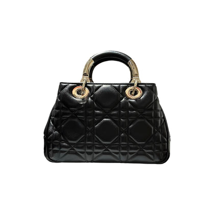 Used Dior Lambskin Leather Lady Dior Tote Bag Black GHW