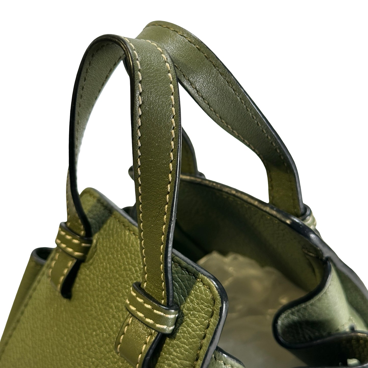 Used LOEWE Pebbled Calfskin Balloon Bag Bucket Bag Green Phw