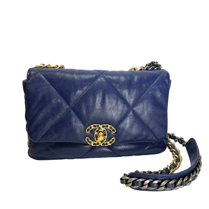 Used CHANEL Lambskin Quilted 19 Bag Shoulder Bag Navy Blue GHW