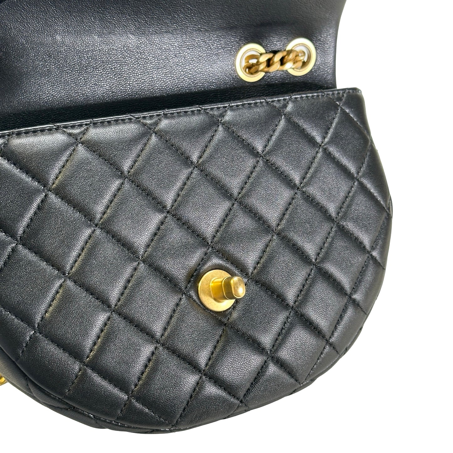Used CHANEL Quilted Lambskin Quilted Crossbody Crossbody Bag Black Gold