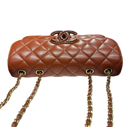 Used Chanel Classic Flap Shoulder Bag Orange GHW Red