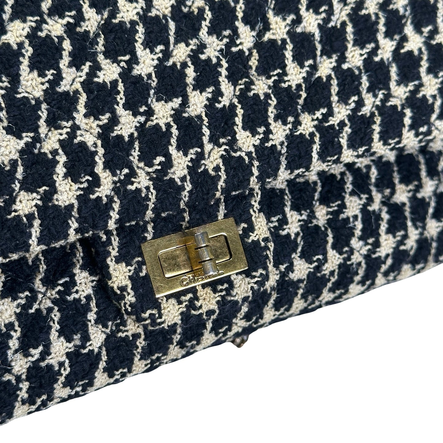 Used CHANEL Tweed 2.55 Small Shoulder Bag Black Beige