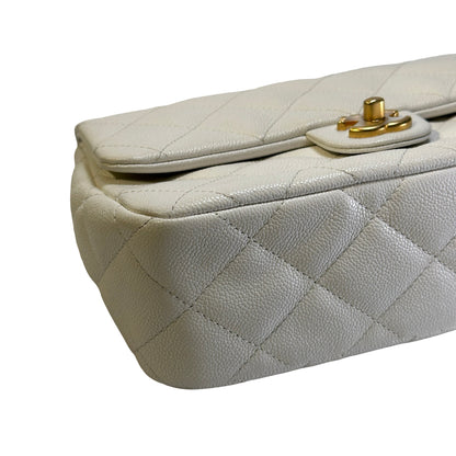 Used CHANEL Caviar Skin 23P Heart Crush Small Flap Bag Chain Shoulder Bag White GHW