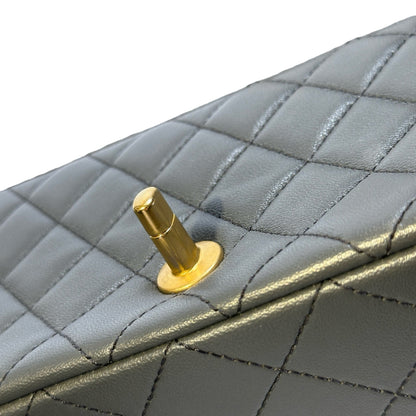 Used CHANEL Quilted Lambskin Mini Flap Bag With Gold Ball Mini Bag Grey GHW