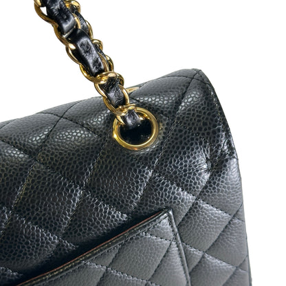 Used CHANEL Caviar Quilted Classic Double Flap Chain Shoulder Bag Black Gold