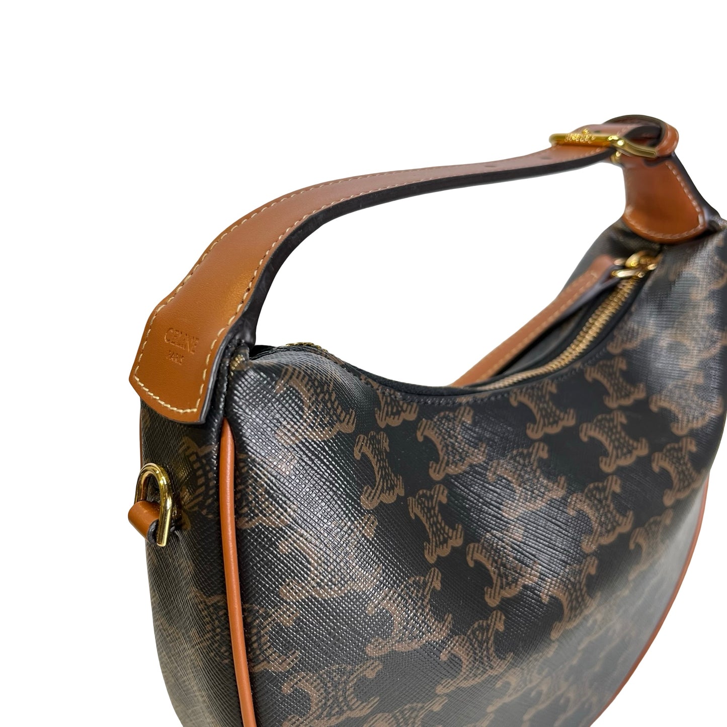 Used CELINE Calfskin Leather Ava Shoulder Bag Brown Tan