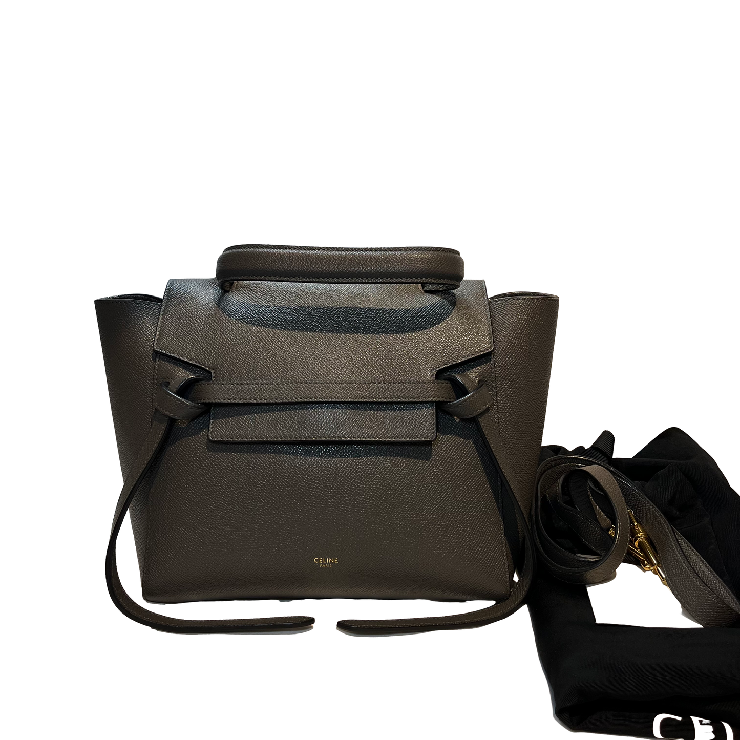 Unused CÉLINE Calfskin Leather Belt Belt Bag Grey GHW