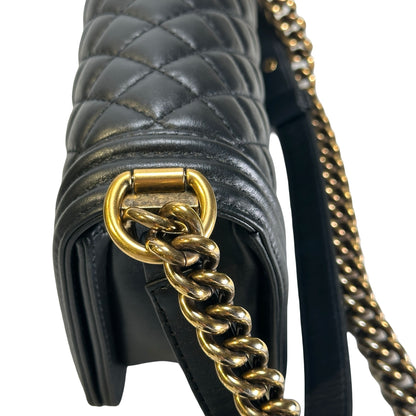 Used CHANEL Lambskin Boy 20 Shoulder Bag Black GHW