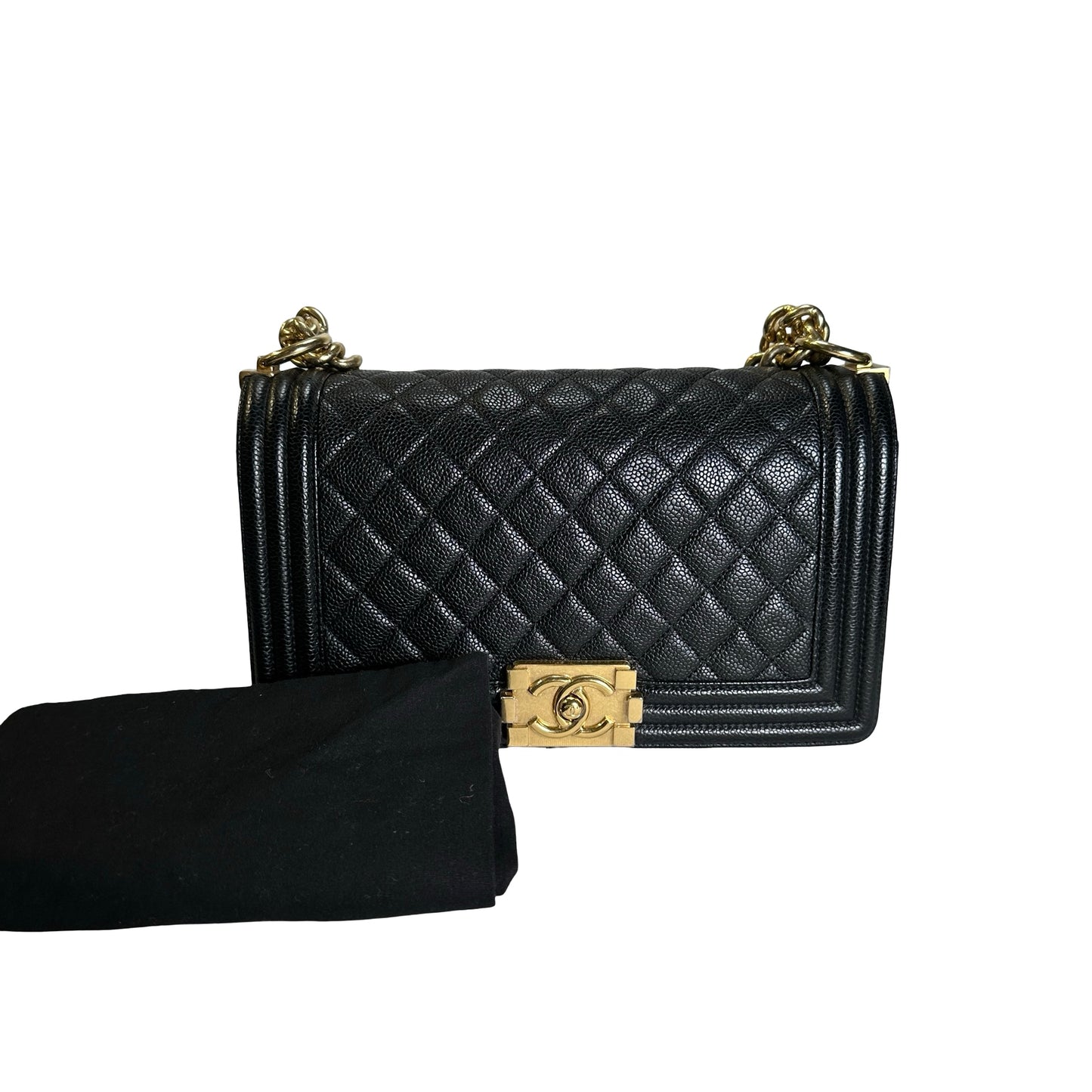 Used CHANEL Caviar Quilted Boy Chain Shoulder Bag Black