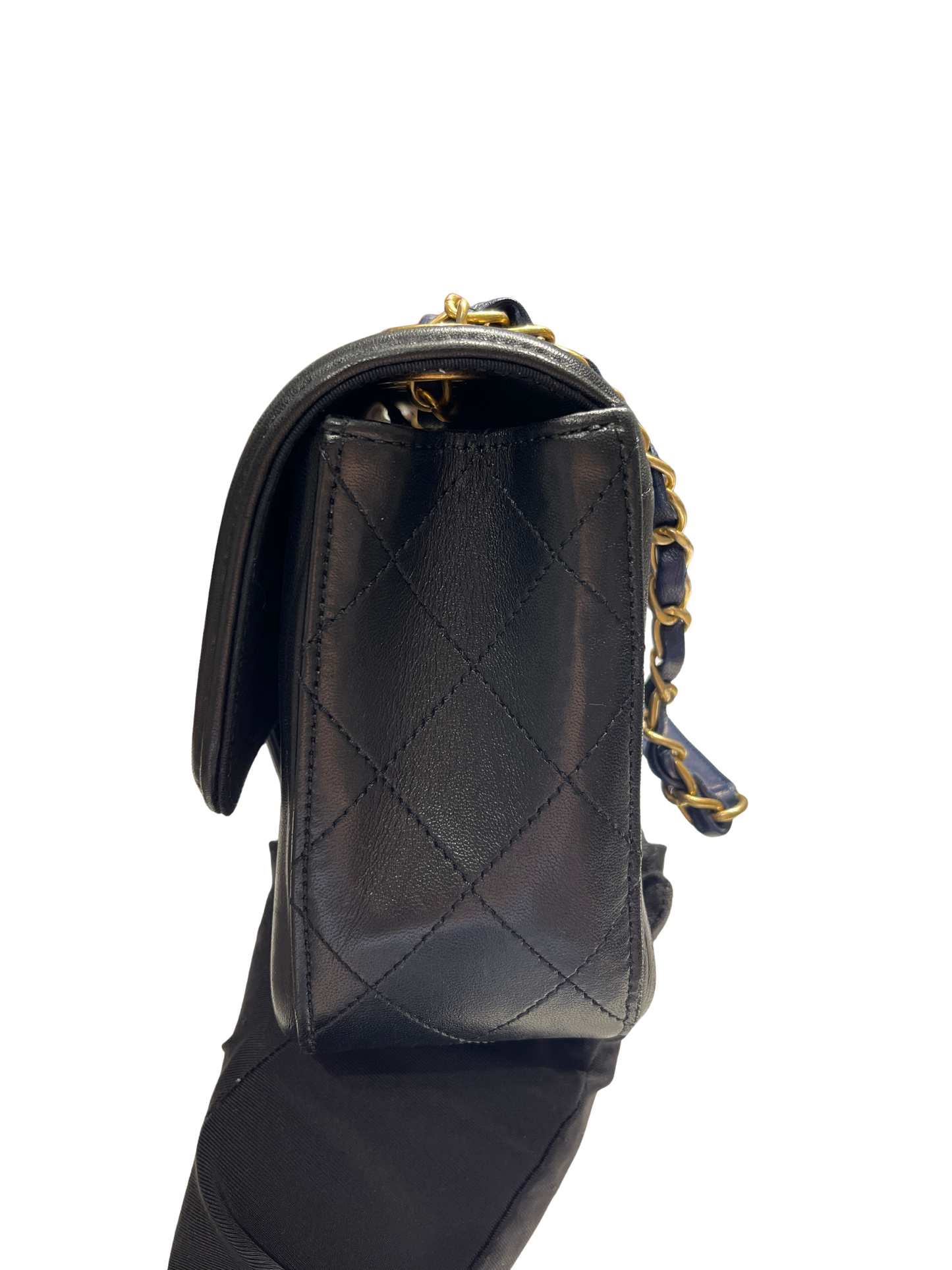 Used CHANEL Quilted Lambskin Quilted Boy Bag Chain Shoulder Bag Navy Blue Black