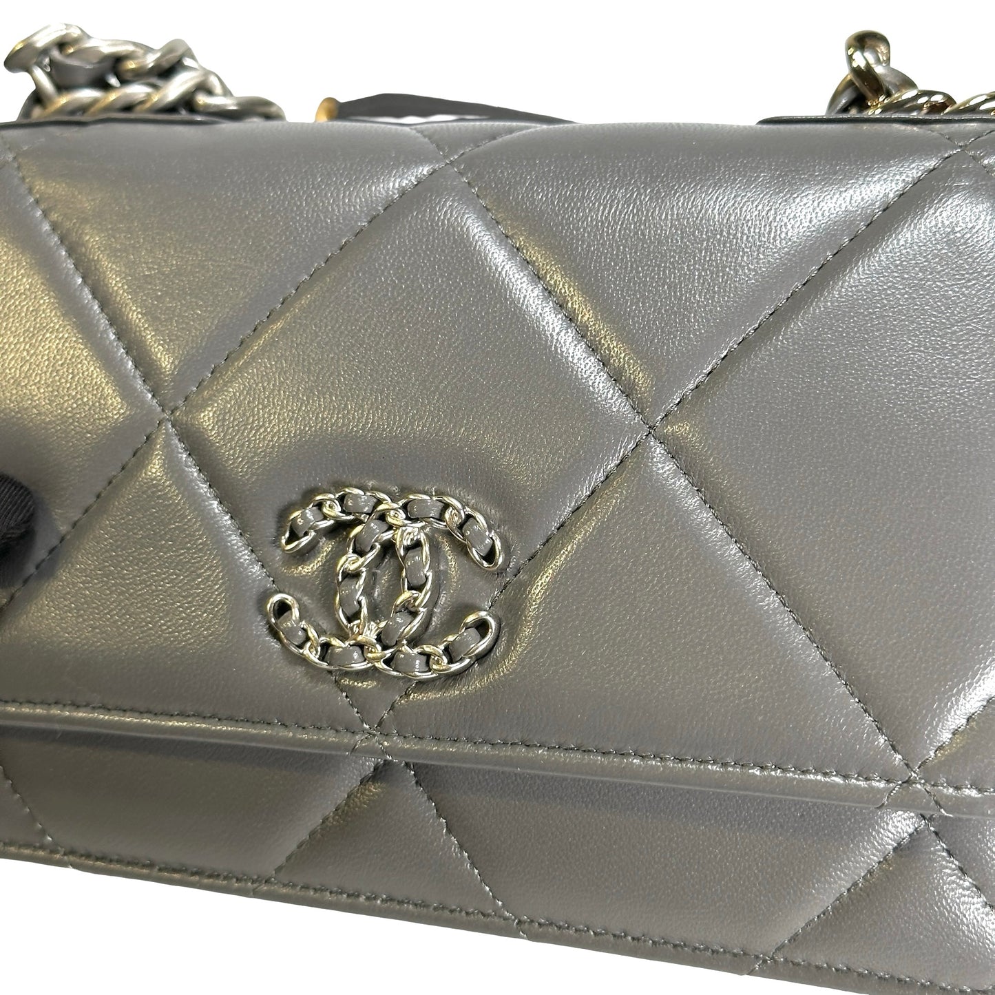 Used CHANEL Quilted Lambskin Chanel 19 Wallet On Chain Wallet on chain Grey GHW