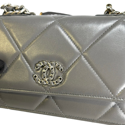 Used CHANEL Quilted Lambskin Chanel 19 Wallet On Chain Wallet on chain Grey GHW