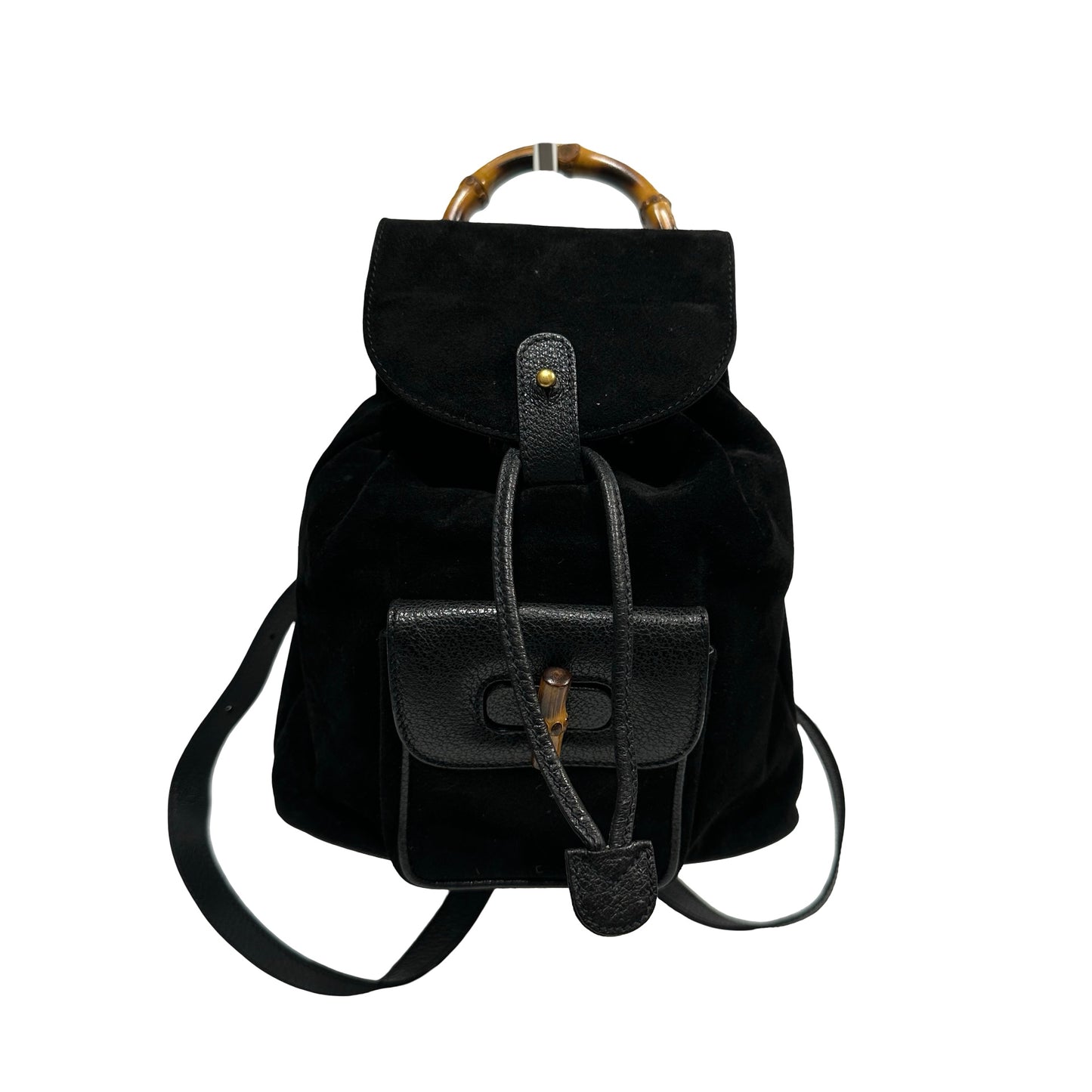 Used GUCCI Suede Leather Bamboo Bamboo Suede Backpack Backpack Black